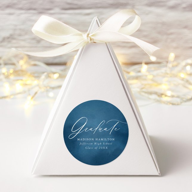 Eleganter Dark Blue Watercolor-Abschluss Runder Aufkleber (Von Creator hochgeladen)