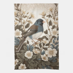 Eleganter Dark-eyed Junco Creme-Blumenmuster Geschirrtuch