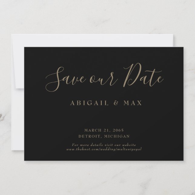Eleganter Day Black Gold Text Glam Rettete unser D Save The Date (Vorderseite)