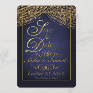 Eleganter Deep Blue und Gold Glitzer Speichern Sie Save The Date