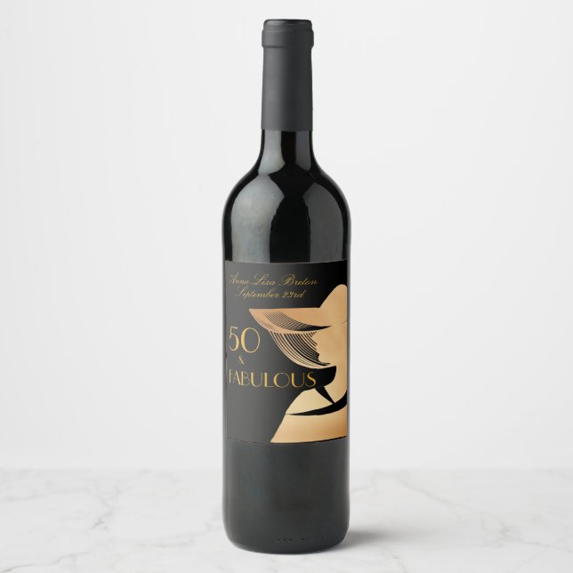 Eleganter Deko Gold Fifty & Fabulous Design Weinetikett (Vorderseite)