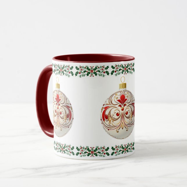 Eleganter dekorativer botanischer Weihnachtsball Tasse (Vorderseite Links)