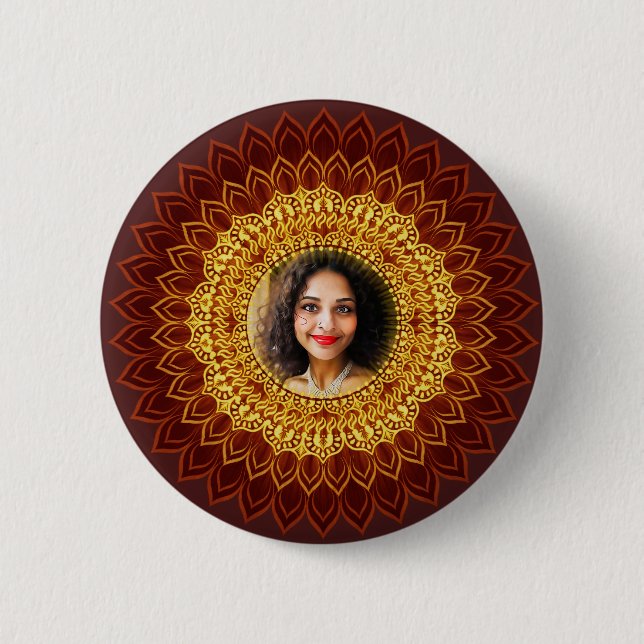 Eleganter dekorierter Foto-Rahmen Button (Vorderseite)