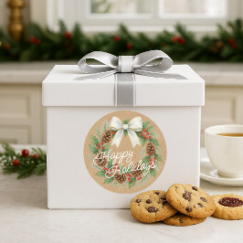 Eleganter Dezemberkranz mit weißer Schleife Aquare Runder Aufkleber