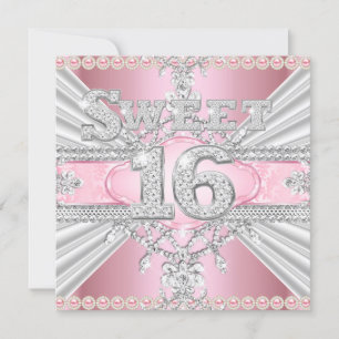 Eleganter Diamant Rosa Sweet 16 Sechzehn Party 3 Einladung