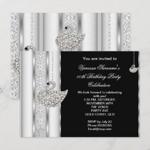 Eleganter Diamant Schwan Weiß Silber Schwarz Gebur Einladung