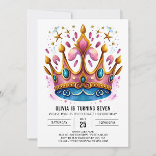 Eleganter Digital Princess Crown Geburtstag Einladung