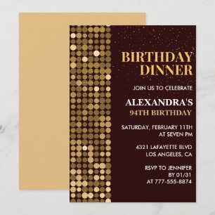 Eleganter Dinner Glitzer Black Gold 94. Geburtstag Einladung