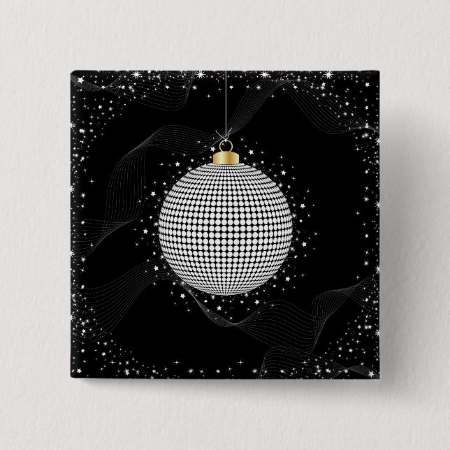 Eleganter Disco-Kugel-Weihnachtsschmuck Button (Vorderseite)