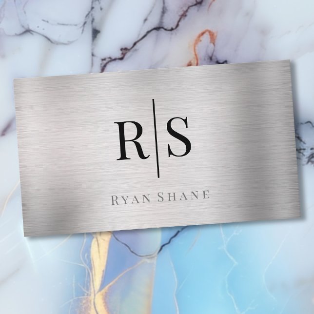 Eleganter DIY Blk Monogram, grauer Name, gebürstet Visitenkarte (Von Creator hochgeladen)