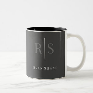 Eleganter DIY Gray Monogram & White Name, dunkelgr Zweifarbige Tasse