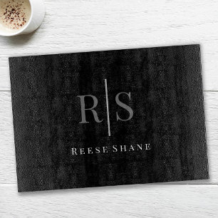 Eleganter DIY Gray Monogram & White Name, Schwarz Schneidebrett