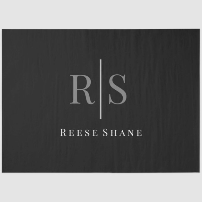 Eleganter DIY Gray Monogram & White Name, Schwarz Seidenpapier (Vorderseite)