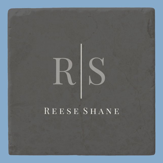 Eleganter DIY Gray Monogram & White Name, Schwarz Steinuntersetzer (Von Creator hochgeladen)