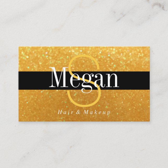 Eleganter DIY Monogram Name Gold Glitzer, schwarze Visitenkarte (Vorderseite)