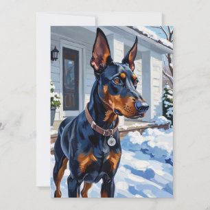 Eleganter Dobermann Pinscher Moderne Winter-Schnee Feiertagskarte