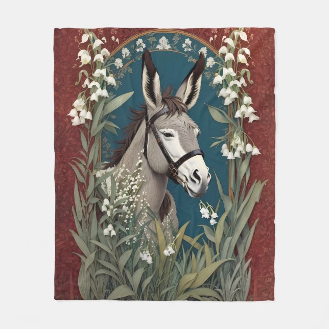 Eleganter Donkey und Lily The Valley Blume Fleecedecke (Vorderseite)