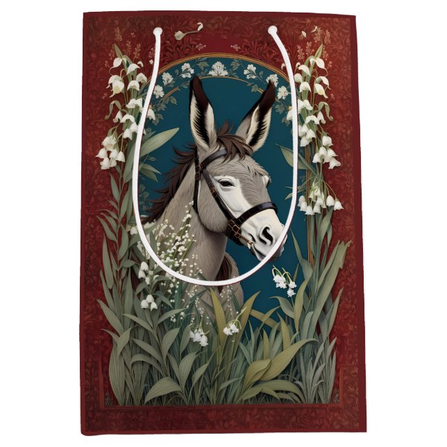 Eleganter Donkey und Lily The Valley Blume Mittlere Geschenktüte (Vorderseite)