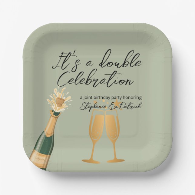 Eleganter Doppelfeier Grüner Geburtstag Pappteller (Vorderseite)