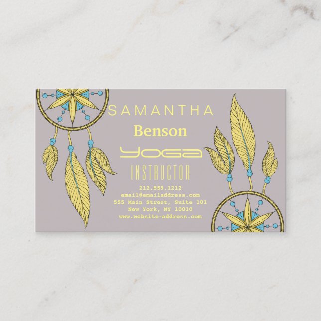 Eleganter Dream Catcher Feathers Yoga Instructor Visitenkarte (Vorderseite)