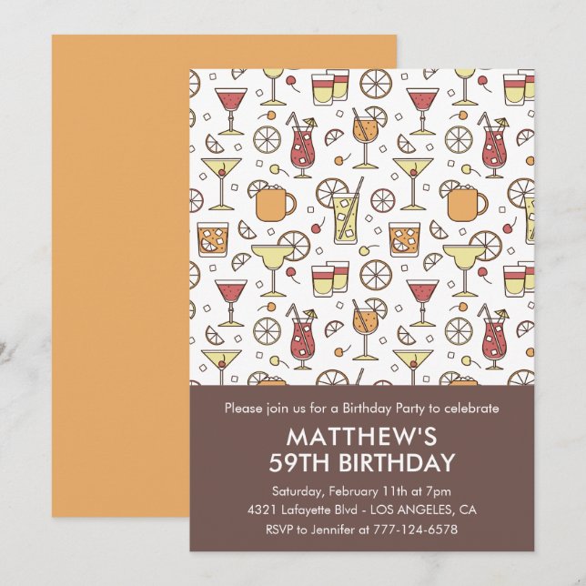 Eleganter Drinks Cocktail 59. Geburtstag Einladung (Vorne/Hinten)