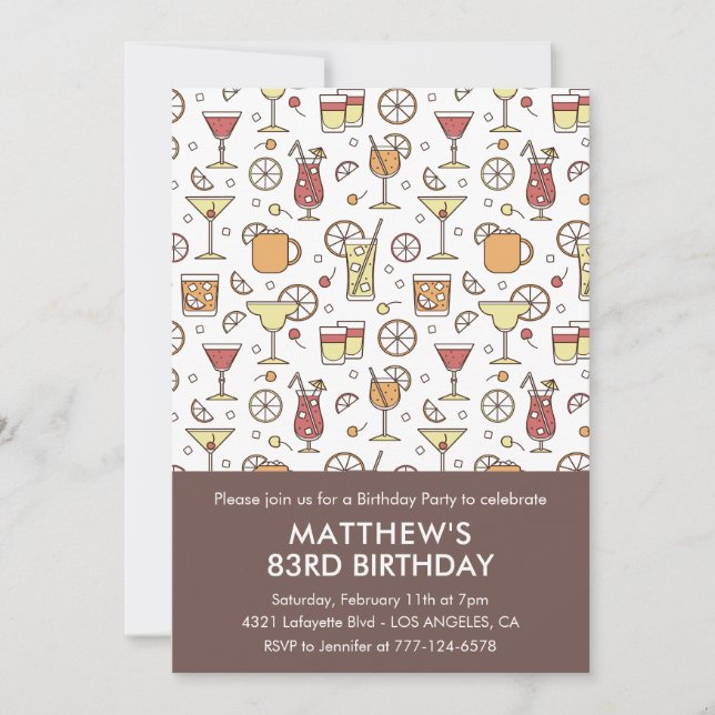 Eleganter Drinks Cocktail 83. Geburtstag Einladung (Vorderseite)