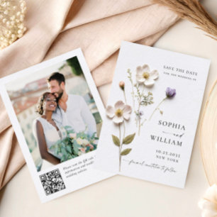Eleganter Druck gedrückte Pastell-Boho-Blumen Hoch Save The Date