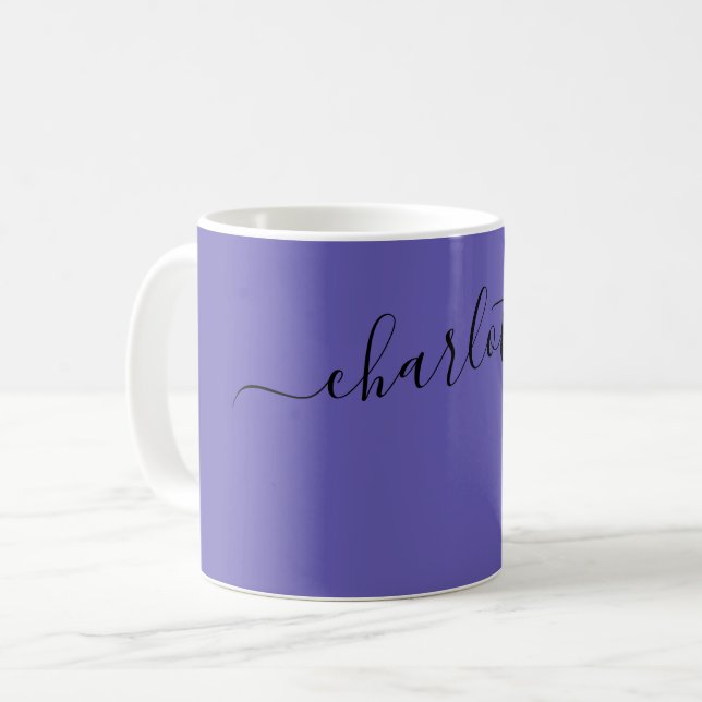 Eleganter Dunkel-Periwinkle-Farbname Personalisier Kaffeetasse (Vorderseite Links)