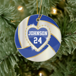 Eleganter Dunkelblau, Weiß und Gold Volleyball Keramikornament