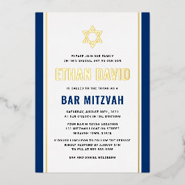 Eleganter dunkelblauer Bar mitzvah Star von David Folieneinladung