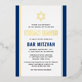 Eleganter dunkelblauer Bar mitzvah Star von David  Folieneinladung
