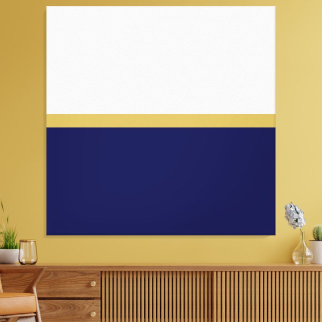 Eleganter, dunkelblauer Farbblock mit weißer Bandf Leinwanddruck (Insitu (Wohnzimmer))