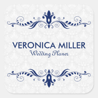 Eleganter dunkelblauer und Wirbler Rahmen Quadratischer Aufkleber
