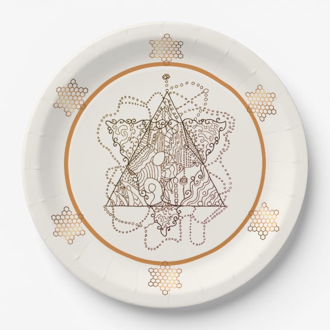 Eleganter dunkelgoldener Messingfarbe Jüdischer St Pappteller (Vorderseite)