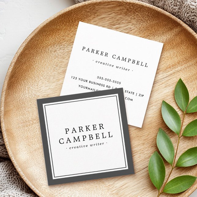 Eleganter dunkelgrauer Rahmen beruflich minimalist Quadratische Visitenkarte (Elegant dark gray border professional minimalist square business card)
