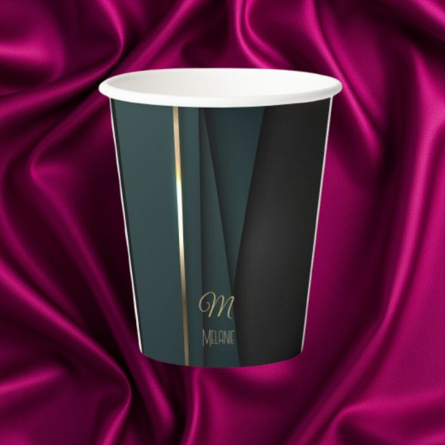 Eleganter, dunkelgrüner Goldmonogramm-Name Pappbecher (Von Creator hochgeladen)