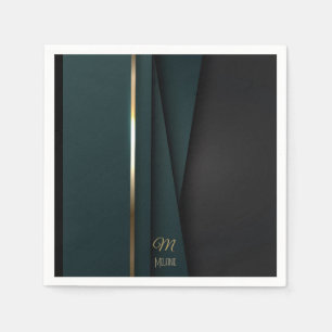 Eleganter, dunkelgrüner Goldmonogramm-Name Serviette