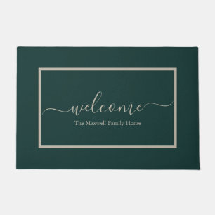 Eleganter, dunkelgrüner Kalligraphienachname Fußmatte