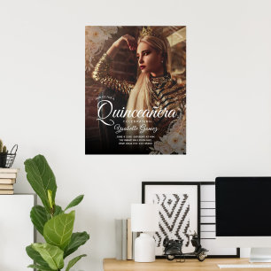 Eleganter dunkler Foto-Quinceañera-Willkommenspost Poster
