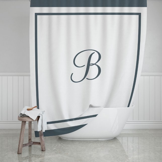 Eleganter dunkler Slate Border Script Monogram Let Duschvorhang (Von Creator hochgeladen)