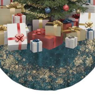 Eleganter dunkler Teal-Samt mit goldenen Schneeflo Polyester Weihnachtsbaumdecke