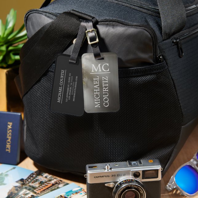 Eleganter dunkler Wald Mit Monogramm personalisier Gepäckanhänger (Vorderseite & Rückseite)