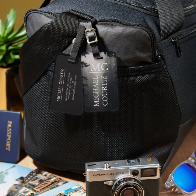 Eleganter dunkler Wald Mit Monogramm personalisier Gepäckanhänger (Vorderseite & Rückseite)