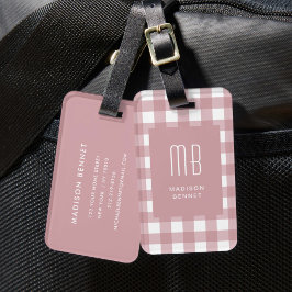 Eleganter Dustrosa Gingham-Monogramm Gepäckanhänger