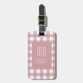 Eleganter Dustrosa Gingham-Monogramm Gepäckanhänger