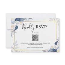 Eleganter Dusty Blue and Gold Floral UAwg Qr Code