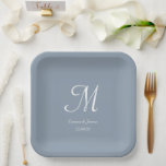 Eleganter Dusty Blue Monogram Wedding Party Cockta Pappteller<br><div class="desc">Elegante Dusty Blue Monogram Wedding Party Cocktail Paper Teller</div>