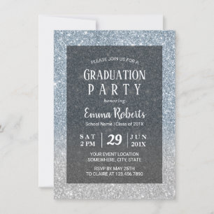 Eleganter Dusty Blue & Silver Glitzer Abschluss Einladung