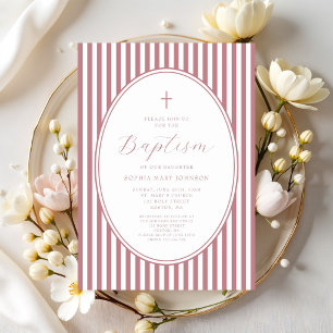 Eleganter Dusty Pink Schrift Mädchen Taufe Einladung