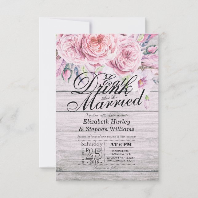 Eleganter EAT Drink & Be Verheiratet Hochzeiten Ei Einladung (Vorderseite)